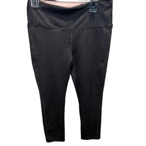 Marika Sport Women's S Gray Pink Cheetah Ankle Leggings Pockets Activewear